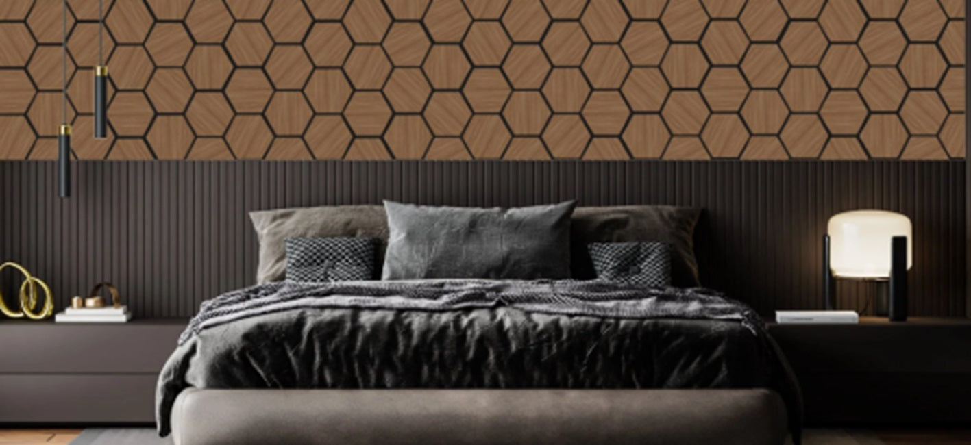 Wood Hexagonal Acoustic Panels Black Walnut