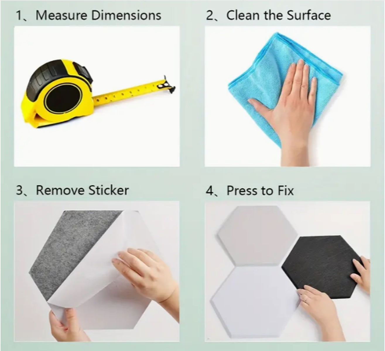 Acoustic Panels Self-adhesive Hexagon Rigid Fiber Black 6 panels