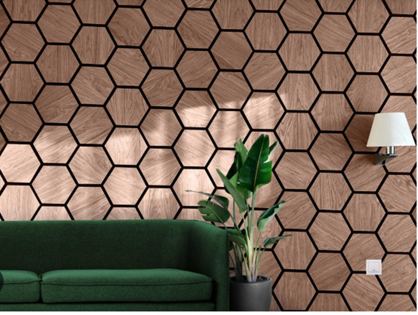 Wood Hexagonal Acoustic Panels Walnut