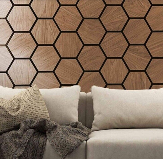Wood Hexagonal Acoustic Panels Walnut