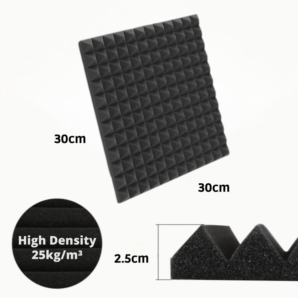 Echo-Less Acoustic Foam Pyramid Panels Grey 30x30cm 5cm 6 Pack | Sound ...