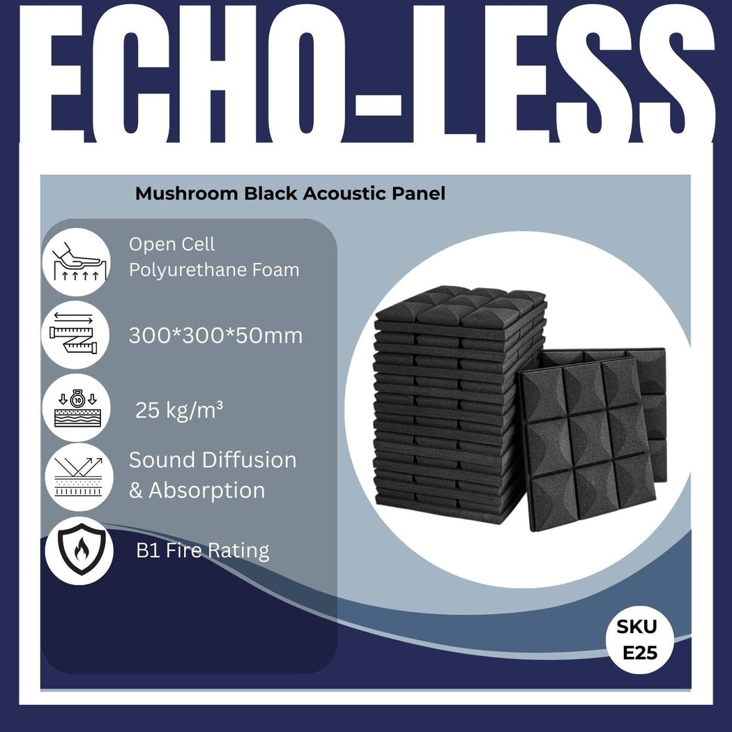 Black Mushroom Acoustic Foam Panels 30x30x5cm – 12 Pack - Echo-Less ...