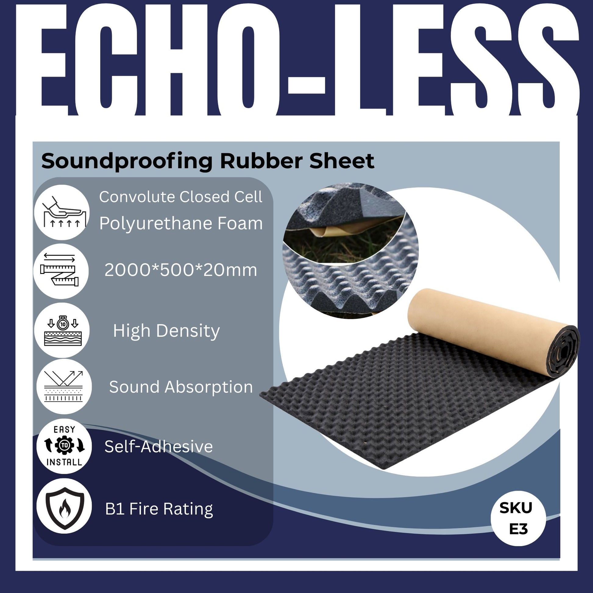 Echo-Less Soundproofing Closed Cell Acoustic Foam Sheet 200*50*2cm