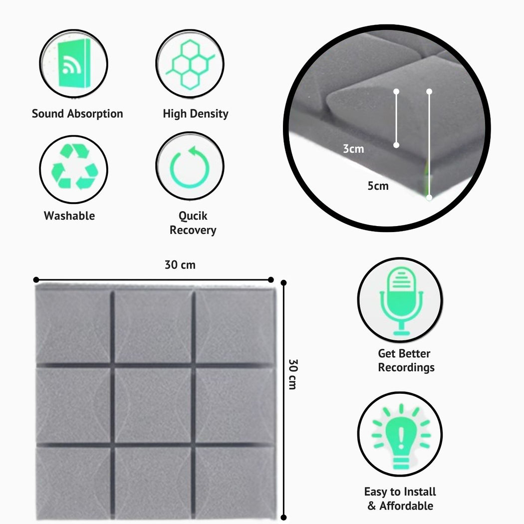 Mushroom Profile Acoustic Foam Panels – 12 Pack Grey - Echo-Less – Echo ...