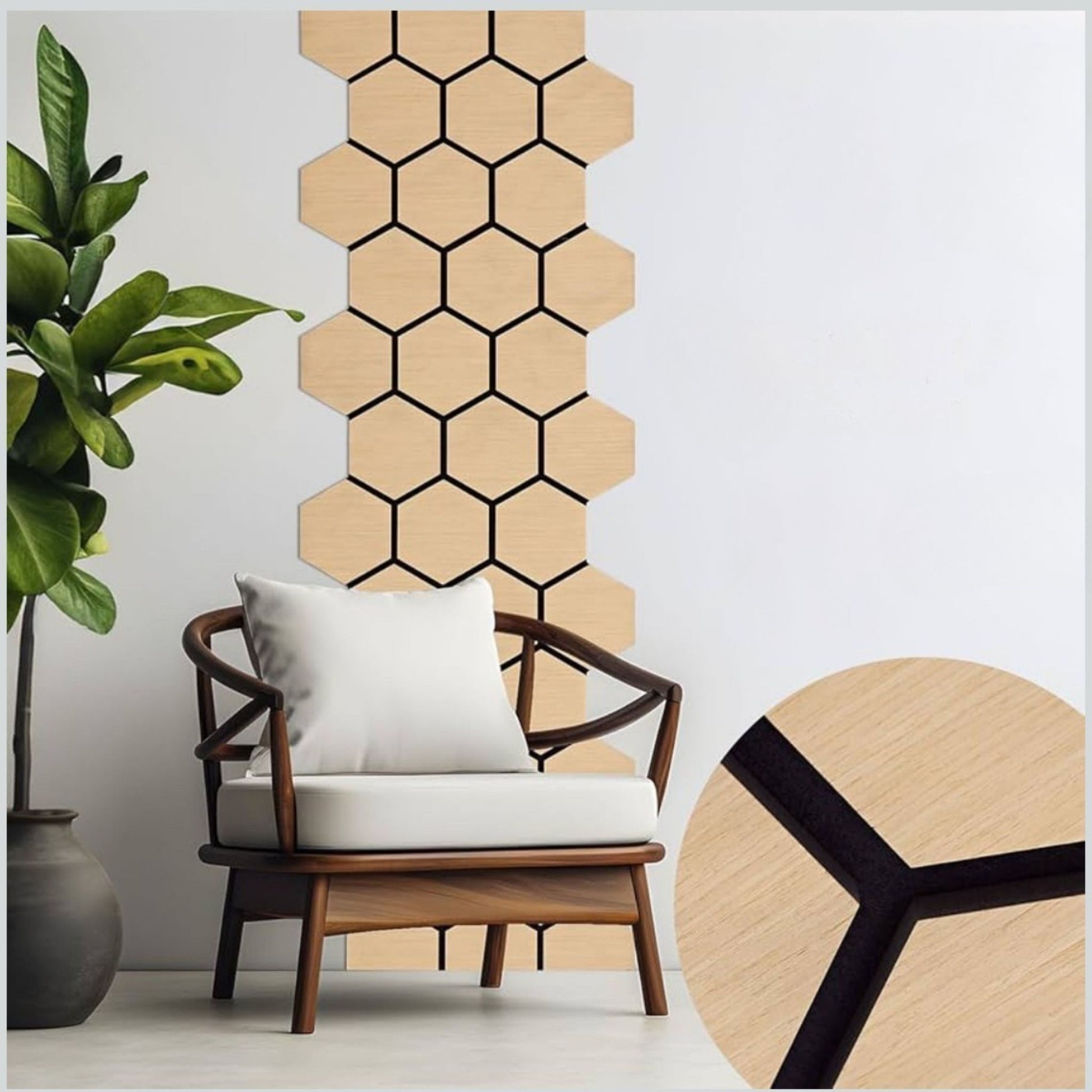 Wood Hexagonal Acoustic Panel Light Oak - 4 Panels