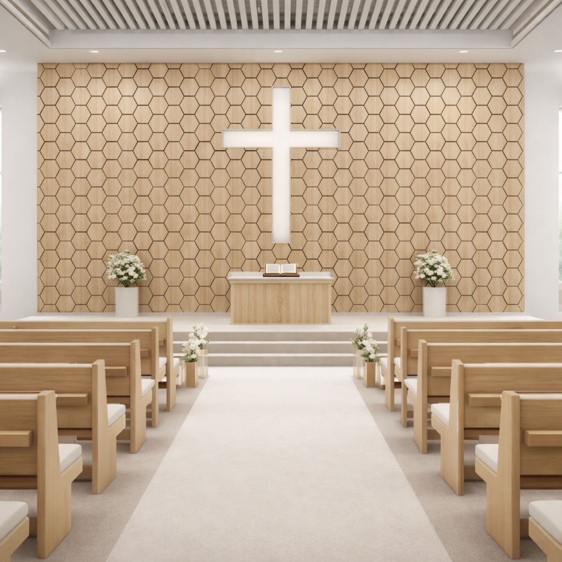 Wood Hexagonal Acoustic Panel Light Oak - 4 Panels