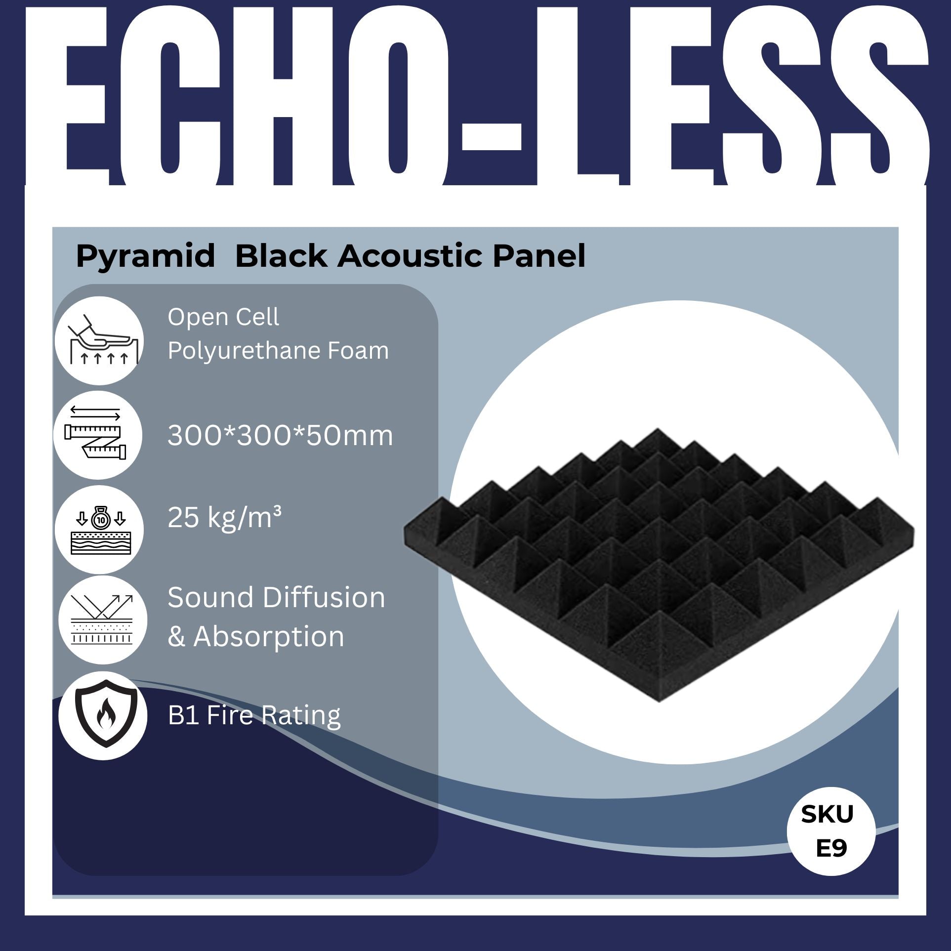 Echo-Less Pyramid Foam Acoustic Panels 5cm 12 Pack | Premium Sound ...