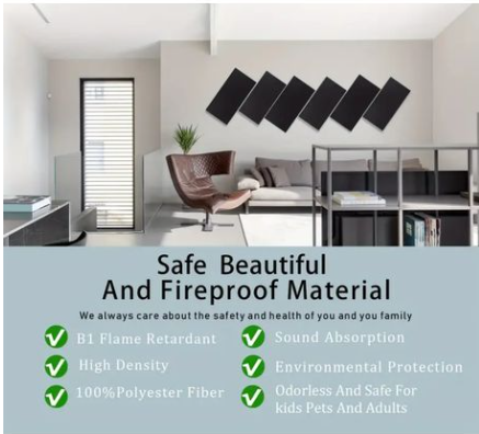Acoustic Panels 60*30cm Rigid Fiber Black 3 pack