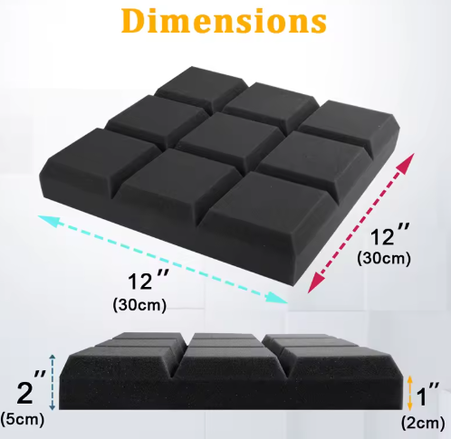 Echo-Less Block Profile Acoustic Foam Panels – 5cm (6-Pack)