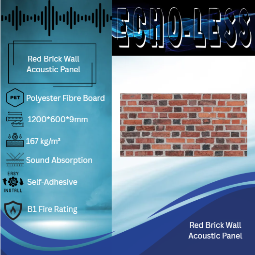 Echo-less Printed Acoustic Panel 1200x600mm – Red Brick