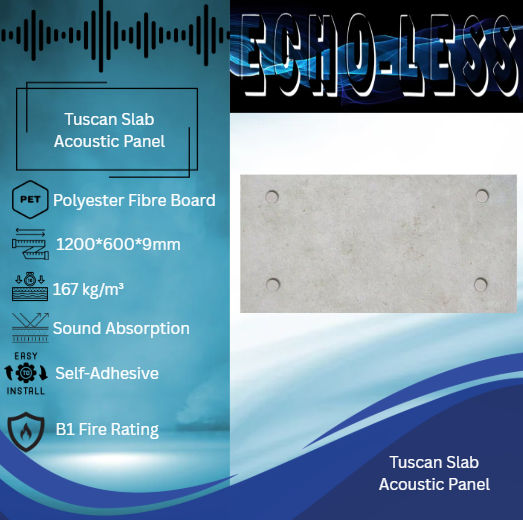 Echo-less Printed Acoustic Panel 1200x600mm – Tuscan Slab (Pack of 4)