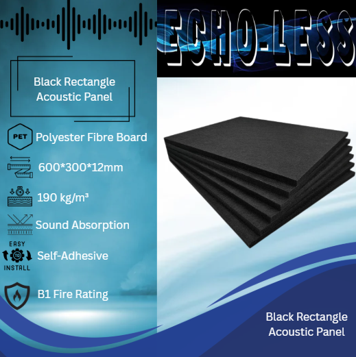 Echo-Less Acoustic Panels Rectangle  60x30cm Polyester Fibre Black 3 pack