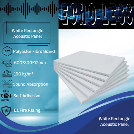 Echo-Less Acoustic Panels Rectangle  60x30cm Polyester Fibre White 6 pack