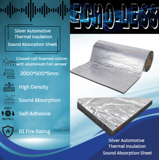 Echo-Less Car Soundproofing & Thermal Insulation Sheet Silver