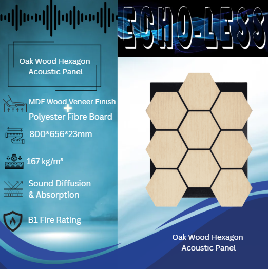 Wood Hexagonal Acoustic Panel Light Oak - 4 Panels