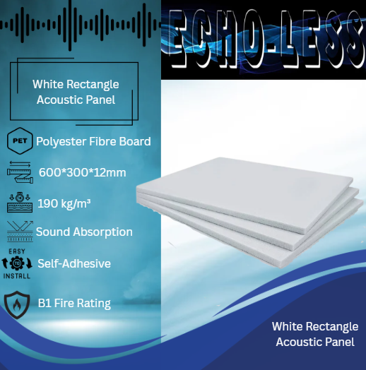 Echo-Less Acoustic Panels Rectangle  60x30cm Polyester Fibre White 3 pack