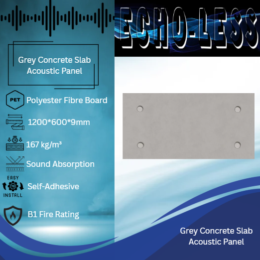 Echo-less Printed Acoustic Panel 1200x600mm – Grey Concrete Slab
