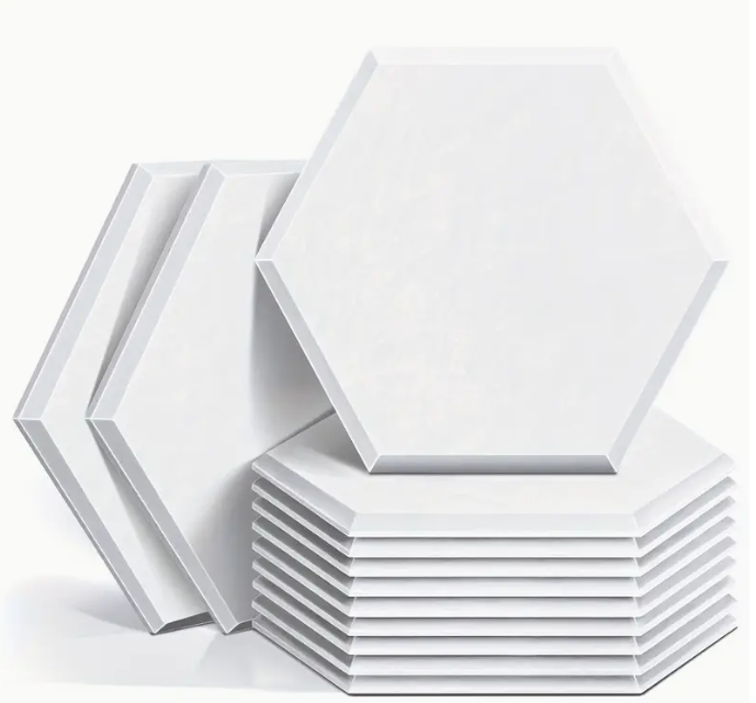 Echo-Less Self-Adhesive Hexagon Fiber Acoustic Panels - 12 pack