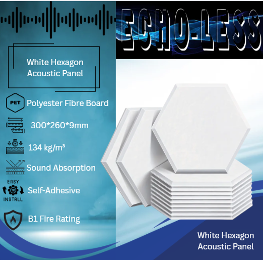 Echo-Less Self-Adhesive Hexagon Fiber Acoustic Panels - 12 pack