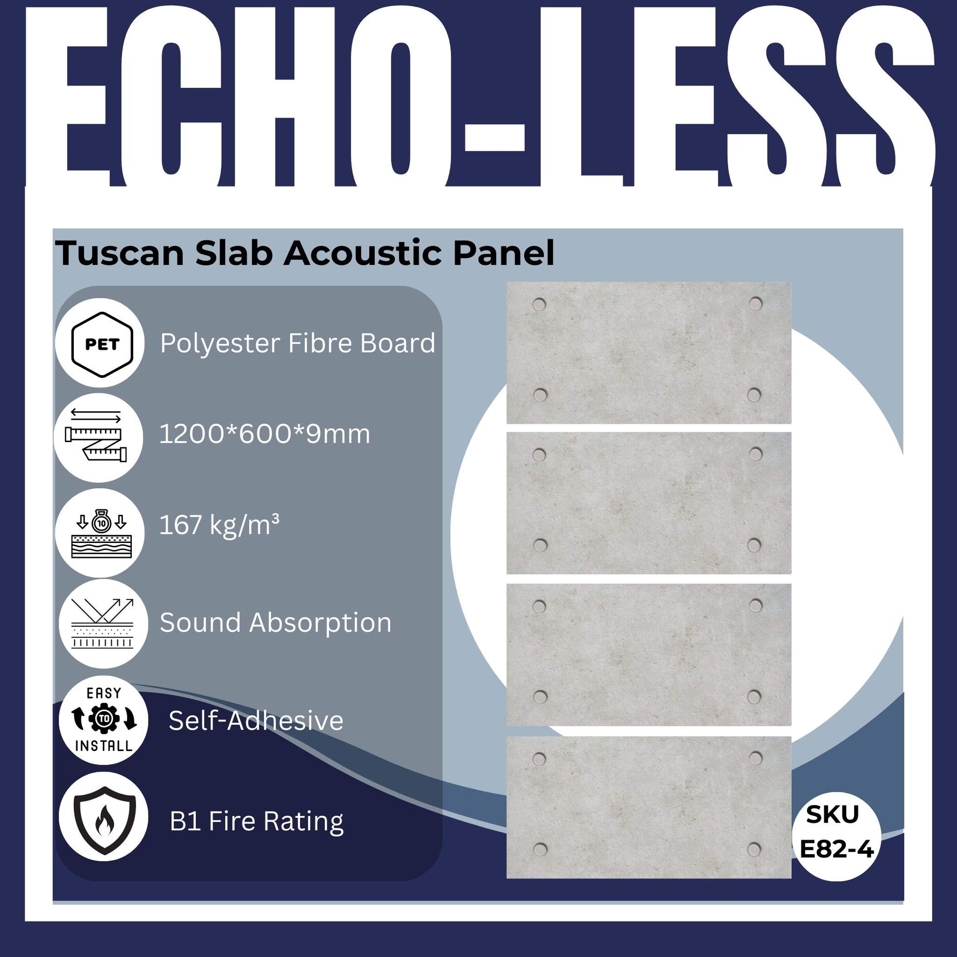 Echo-less Printed Acoustic Panel 1200x600mm – Tuscan Slab (Pack of 4)