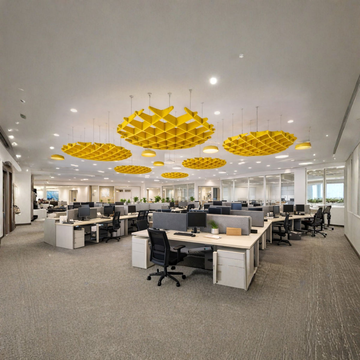 Echo-Less Waffle Acoustic Ceiling Baffles Light Grey Round 1200mm 12mm ...