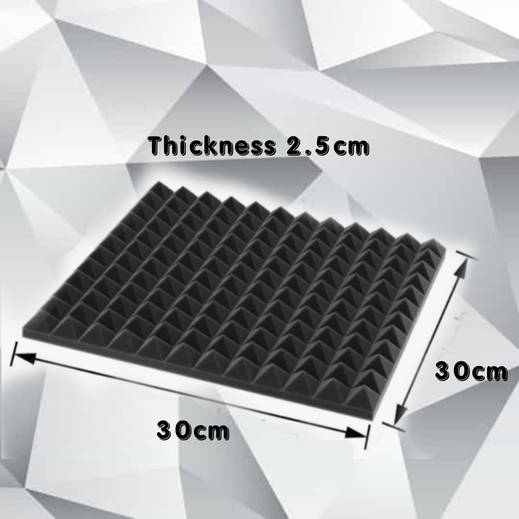 Acoustic Foam Panel Pyramid shape (2.5cm thick) - 12 panels - Echo - Less