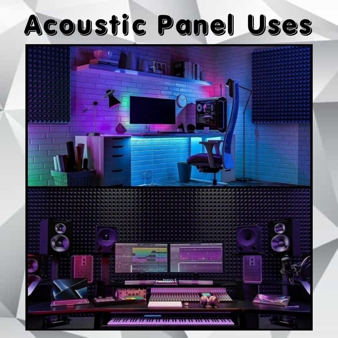 Acoustic Foam Panel Pyramid shape (2.5cm thick) - 12 panels - Echo - Less