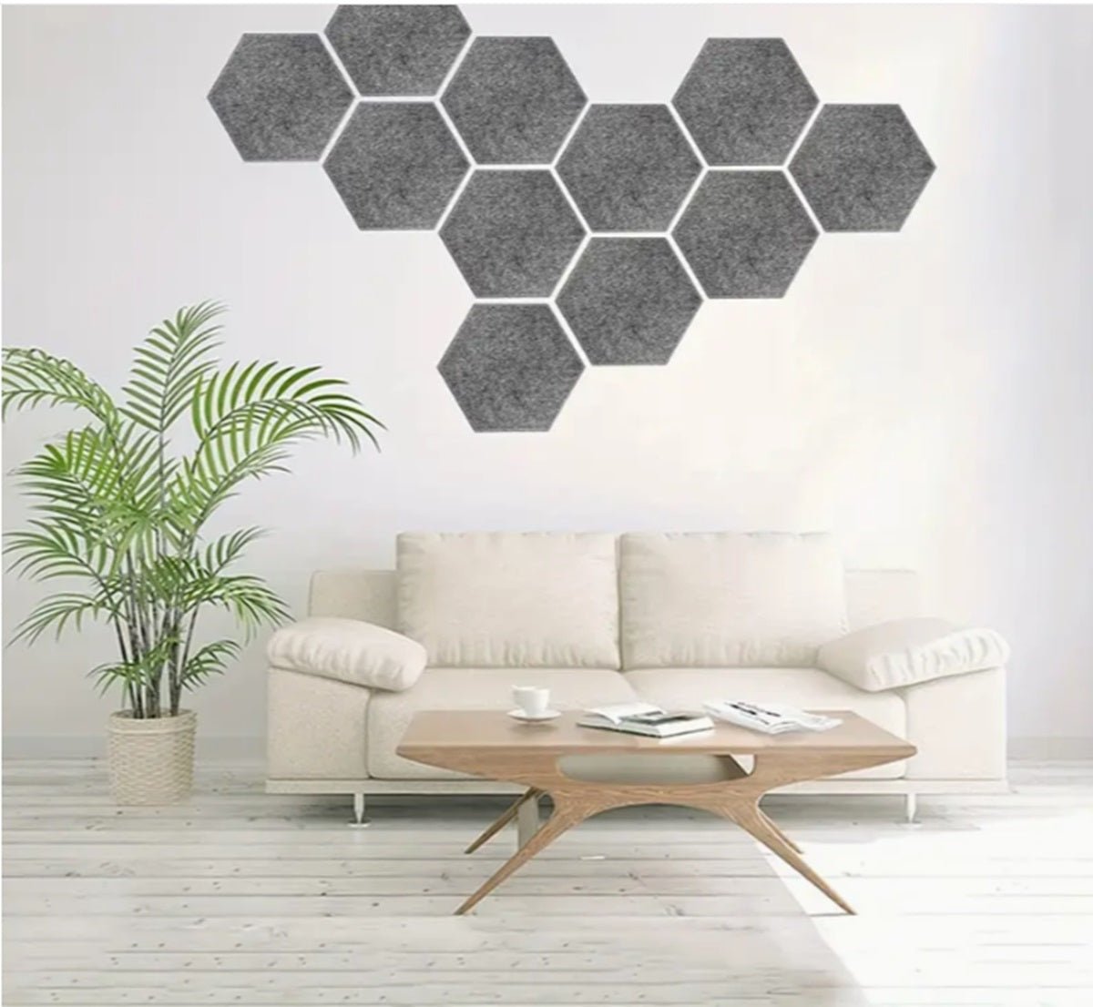 Acoustic Panels Self - adhesive Hexagon Rigid Fiber Grey 6 panels - Echo - Less