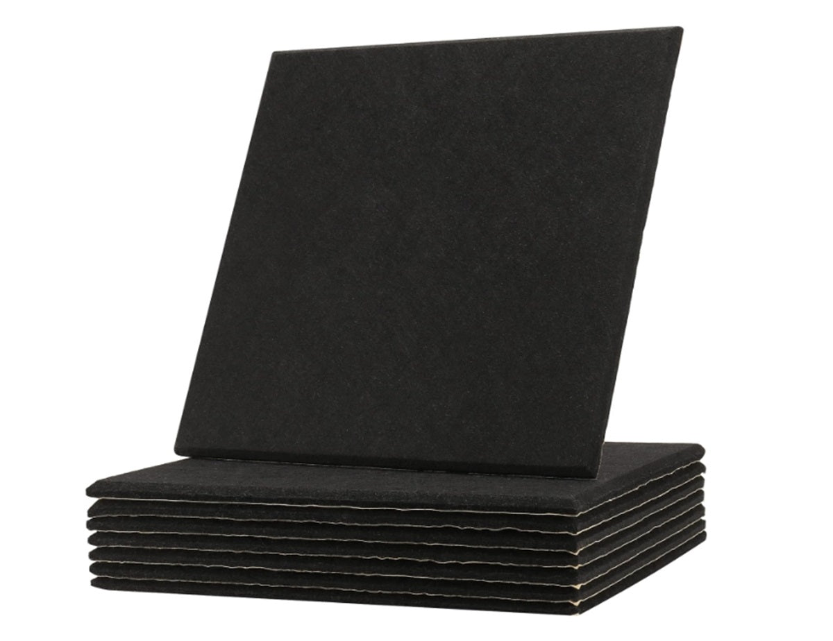 Acoustic Panels Self - adhesive Square Rigid Fiber Black - 6 pieces - Echo - Less