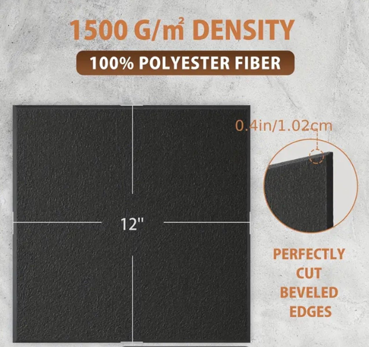 Acoustic Panels Self - adhesive Square Rigid Fiber Black - 6 pieces - Echo - Less