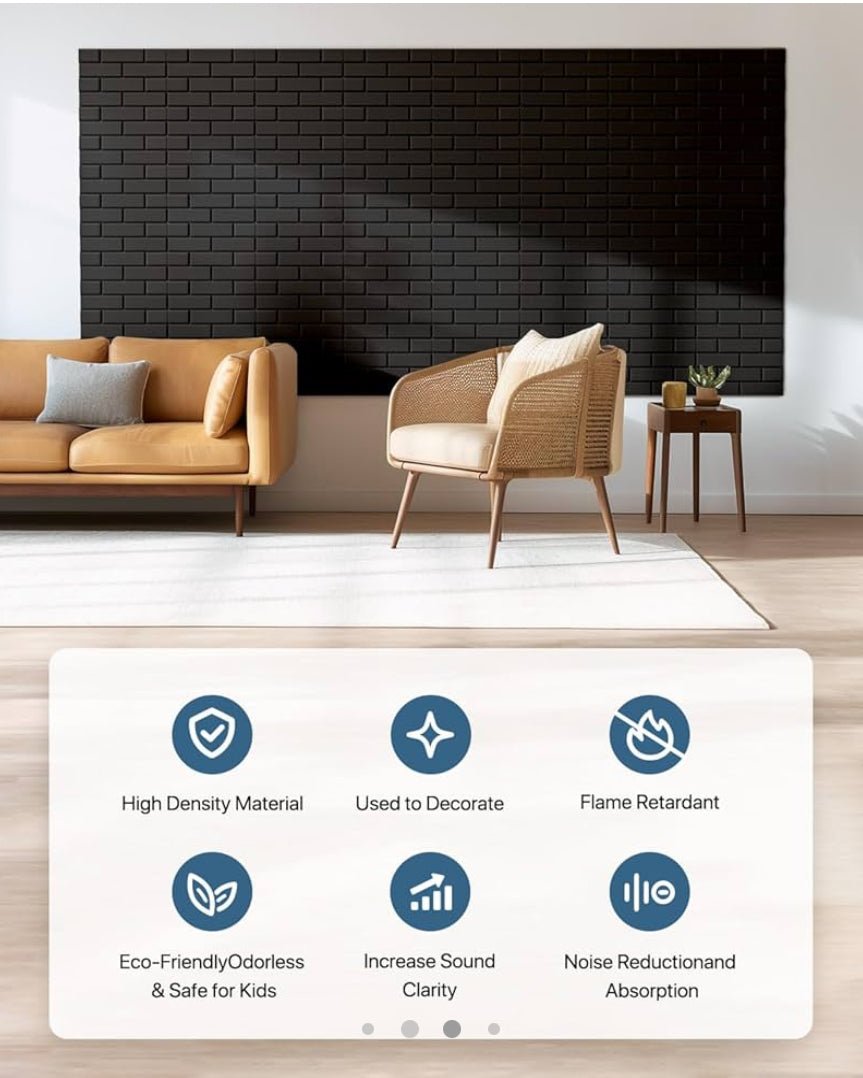 Brick Profile Fiber Acoustic Panel Black 12 Panels - Echo - Less