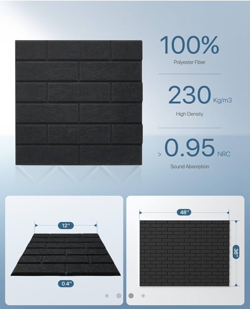 Brick Profile Fiber Acoustic Panel Black 12 Panels - Echo - Less