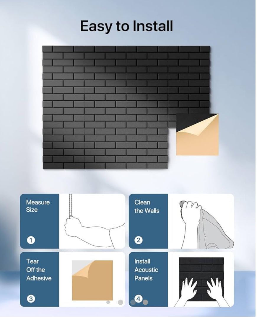 Brick Profile Fiber Acoustic Panel Black 12 Panels - Echo - Less