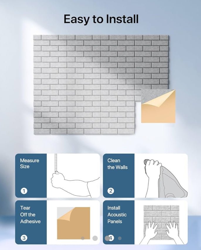 Brick Profile Fiber Acoustic Panel Grey 12 Panels - Echo - Less